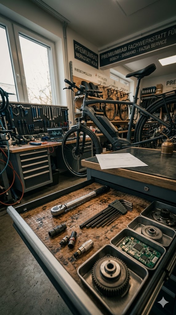 Detailansicht einer Fahrradbremse während der Wartung